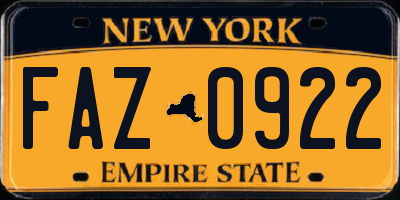 NY license plate FAZ0922