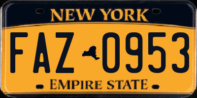 NY license plate FAZ0953