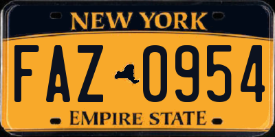 NY license plate FAZ0954