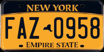 NY license plate FAZ0958