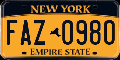NY license plate FAZ0980