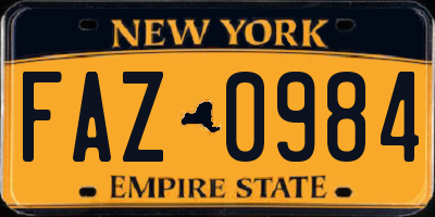 NY license plate FAZ0984