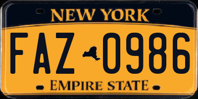 NY license plate FAZ0986