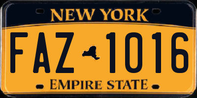 NY license plate FAZ1016