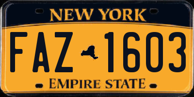 NY license plate FAZ1603