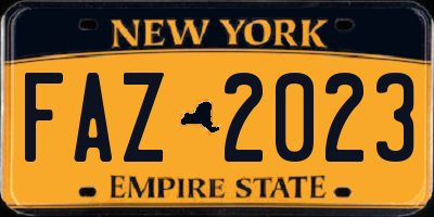 NY license plate FAZ2023