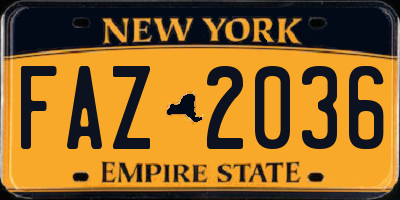 NY license plate FAZ2036
