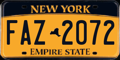 NY license plate FAZ2072