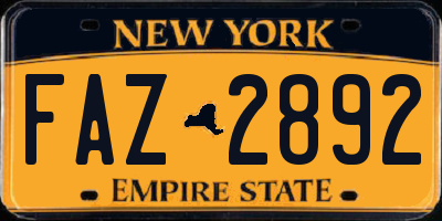 NY license plate FAZ2892