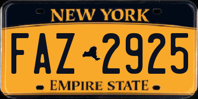 NY license plate FAZ2925