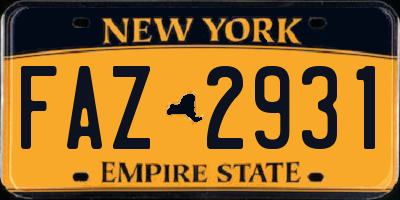 NY license plate FAZ2931