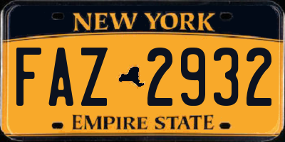 NY license plate FAZ2932