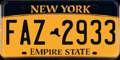NY license plate FAZ2933