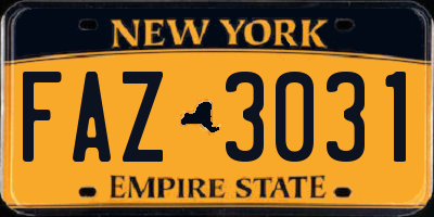 NY license plate FAZ3031