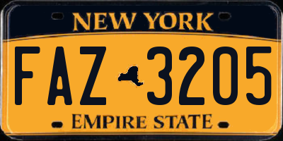 NY license plate FAZ3205