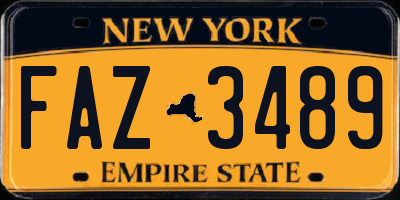 NY license plate FAZ3489