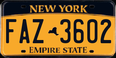 NY license plate FAZ3602