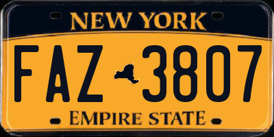 NY license plate FAZ3807