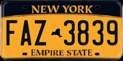 NY license plate FAZ3839