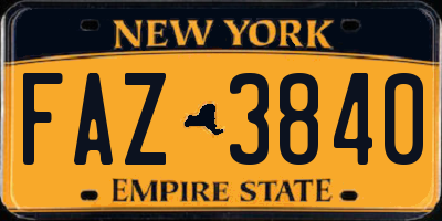 NY license plate FAZ3840