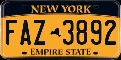 NY license plate FAZ3892