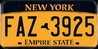 NY license plate FAZ3925