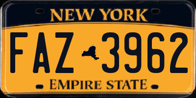 NY license plate FAZ3962