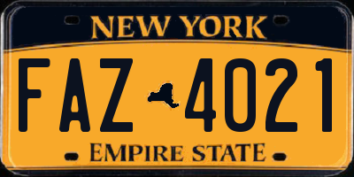 NY license plate FAZ4021