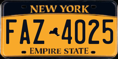NY license plate FAZ4025
