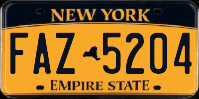 NY license plate FAZ5204