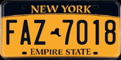 NY license plate FAZ7018