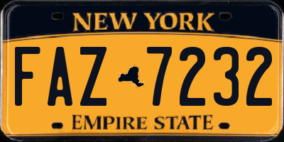 NY license plate FAZ7232