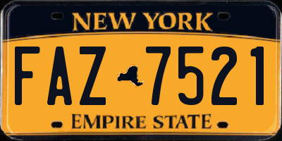 NY license plate FAZ7521