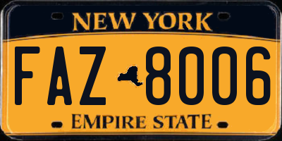 NY license plate FAZ8006