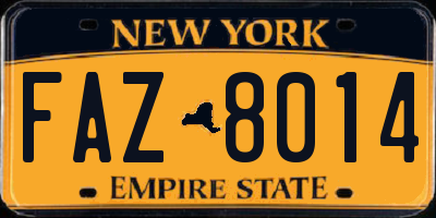 NY license plate FAZ8014