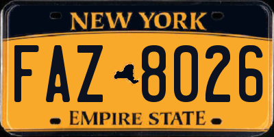 NY license plate FAZ8026
