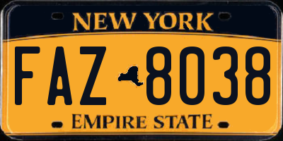 NY license plate FAZ8038