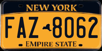 NY license plate FAZ8062