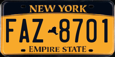 NY license plate FAZ8701