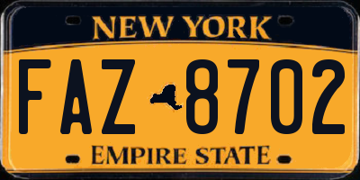 NY license plate FAZ8702