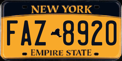 NY license plate FAZ8920