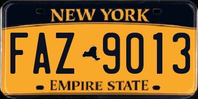 NY license plate FAZ9013