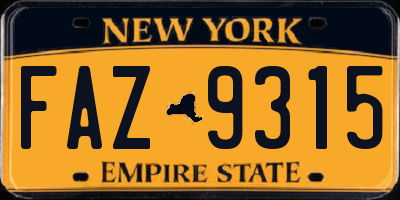 NY license plate FAZ9315