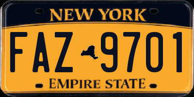 NY license plate FAZ9701