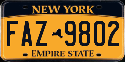 NY license plate FAZ9802