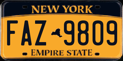 NY license plate FAZ9809