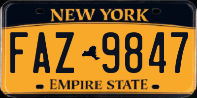 NY license plate FAZ9847