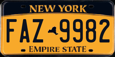 NY license plate FAZ9982