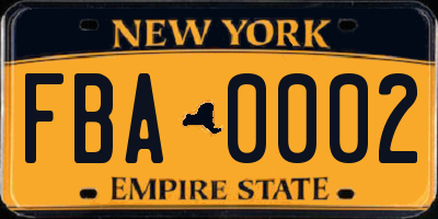 NY license plate FBA0002