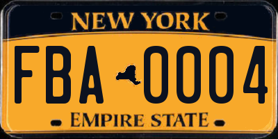NY license plate FBA0004